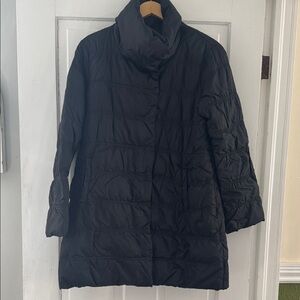 EILEEN FISHER Eggshell Recycled Nylon Stand Collar Coat Size SMALL